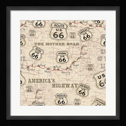 Framed Route 66 Map Print
