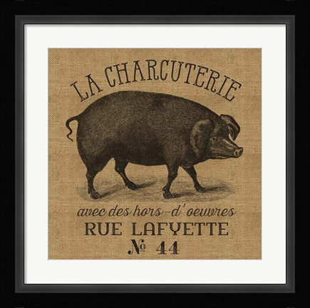 Framed French Pig Burlap Print