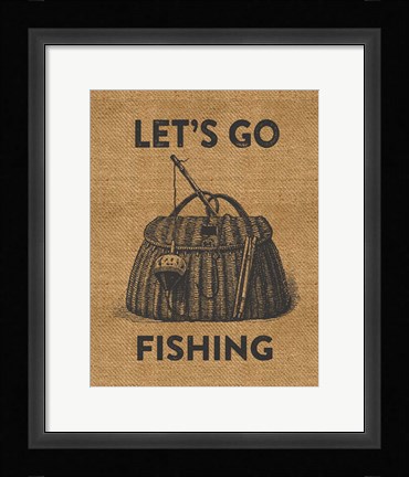 Framed Go Fishing Burlap Print