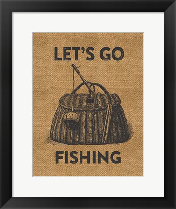 Framed Go Fishing Burlap Print