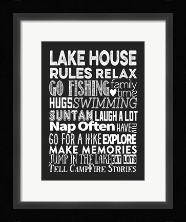 Framed Lake House Rules Print