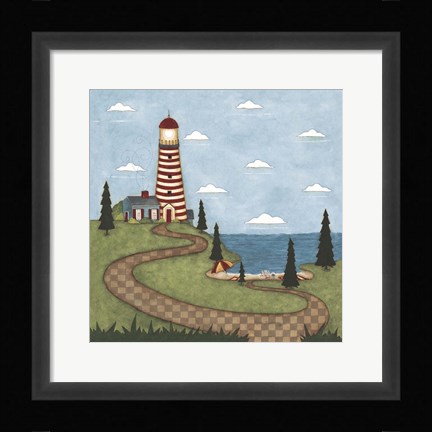 Framed Red And White Lighthouse Print
