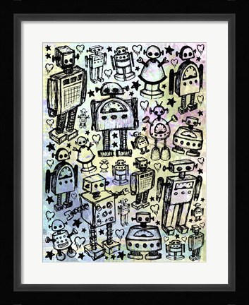Framed Robot Crowd Color Print