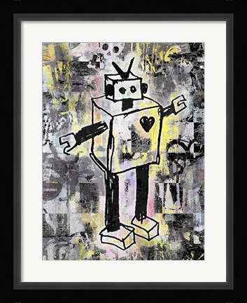 Framed Robot Graffiti Color Print
