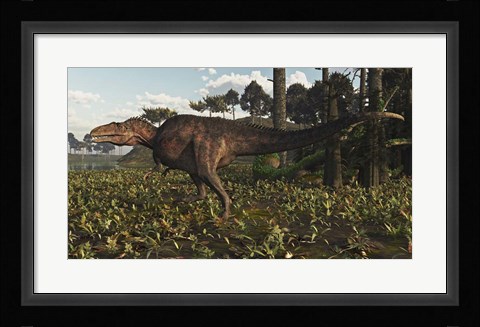 Framed Acrocanthosaurus Dinosaur Roaming A Cretaceous Landscape Print