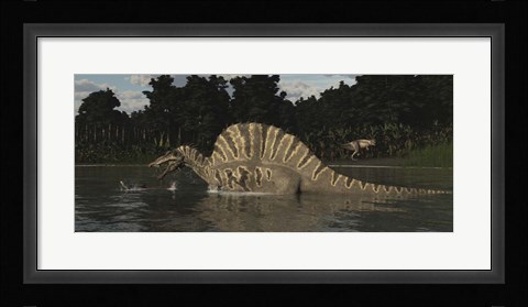 Framed Spinosaurus Hunting For Fish In A Lake Print
