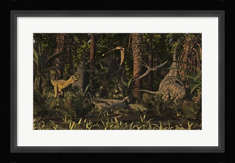 Framed Dinosaurs Of The Kayenta Formation Of Arizona About 193 Million Years Ago Print