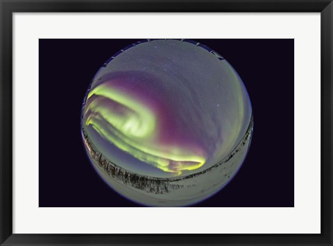 Framed Fish-Eye lens view of the Northern Lights, Manitoba, Canada Print