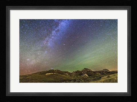 Framed Northern Autumn Stars and Constellations rising over Dinosaur Provincial Park Print