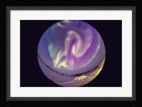 Framed Fish-eye Lens view of an Aurora Borealis in Churchill, Manitoba, Canada Print