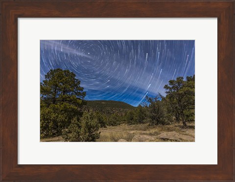 Framed Circumpolar star trails over the Gila National Forest in southern New Mexico Print