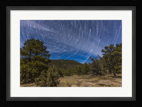 Framed Circumpolar star trails over the Gila National Forest in southern New Mexico Print