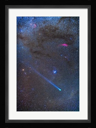 Framed Comet Lovejoy's long ion tail in Taurus Print
