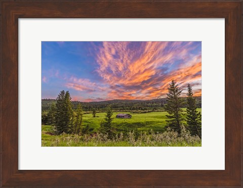 Framed Sunset over a Log Cabin Print