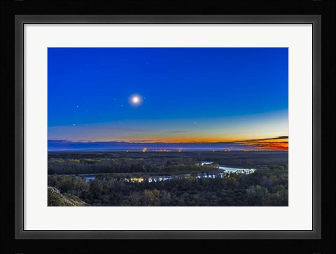 Framed Moon with Antares, Mars and Saturn over Bow River in Alberta, Canada Print