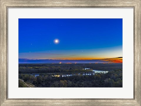 Framed Moon with Antares, Mars and Saturn over Bow River in Alberta, Canada Print