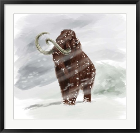 Framed Mammuthus Primigenius walking through a Blizzard Print