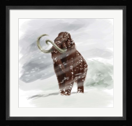 Framed Mammuthus Primigenius walking through a Blizzard Print