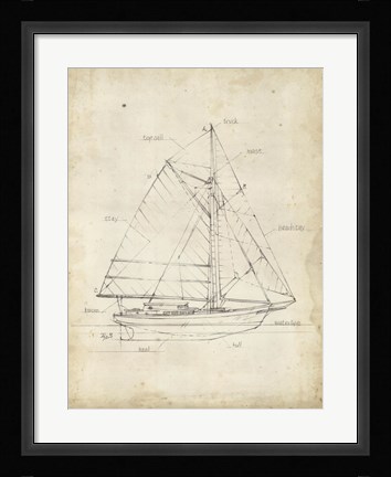 Framed Sailboat Blueprint III Print