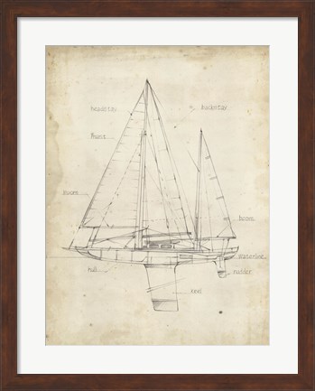 Framed Sailboat Blueprint IV Print