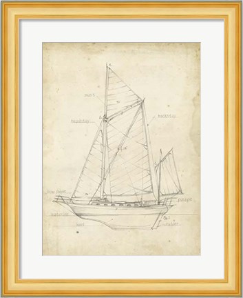 Framed Sailboat Blueprint V Print