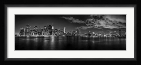 Framed Illuminated skylines at the waterfront, Manhattan Print