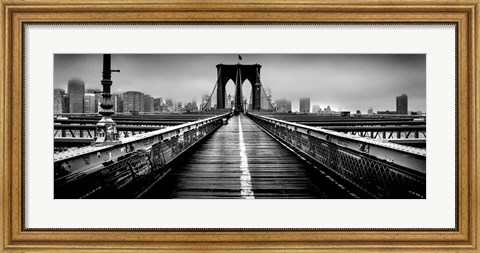 Framed Fog over the Brooklyn Bridge, Brooklyn, Manhattan, NY Print