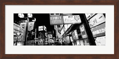 Framed Commercial signboards lit up at night in a market, Shinjuku Ward, Tokyo, Japan Print