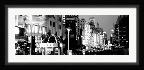 Framed Signboards in a street lit up at dusk, Nanjing Road, Shanghai, China Print