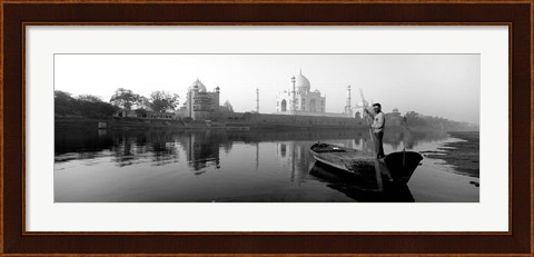 Framed Reflection of a mausoleum in a river, Taj Mahal, India Print