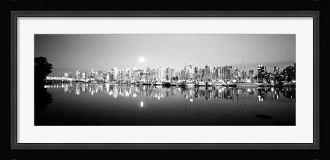 Framed Vancouver Skyline, British Columbia, Canada BW Print