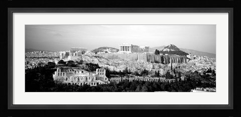 Framed High angle view of buildings in a city, Acropolis, Athens, Greece BW Print