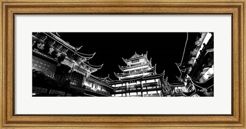 Framed Low Angle View Of Buildings Lit Up At Night, Old Town, Shanghai, China Print