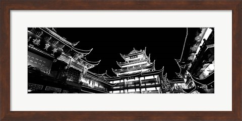 Framed Low Angle View Of Buildings Lit Up At Night, Old Town, Shanghai, China Print