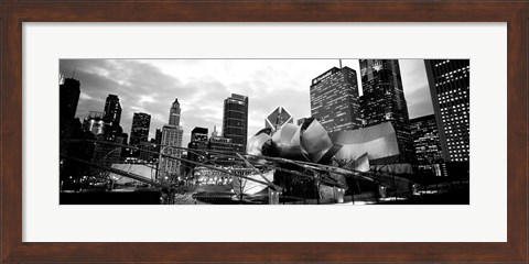 Framed Low angle view of buildings lit up at night, Millennium Park, Chicago, Illinois Print