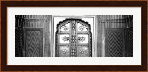 Framed Close-up of a closed door of a palace, Jaipur City Palace, Jaipur, Rajasthan, India BW Print