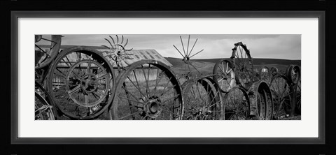 Framed Old barn with a fence made of wheels, Palouse, Whitman County, Washington State Print