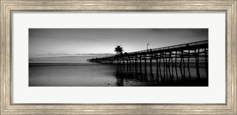 Framed Silhouette of a pier, San Clemente Pier, Los Angeles County, California BW Print