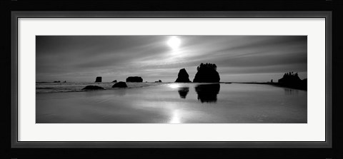 Framed Silhouette of sea stacks at sunset, Second Beach, Olympic National Park, Washington State Print
