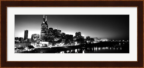 Framed Skylines at night along Cumberland River, Nashville, Tennessee Print