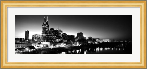Framed Skylines at night along Cumberland River, Nashville, Tennessee Print