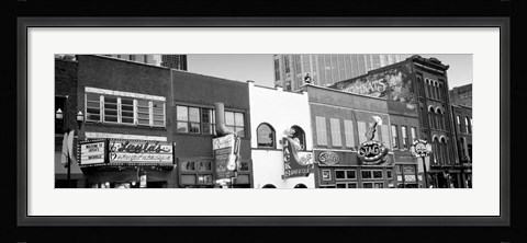 Framed Neon signs on buildings, Nashville, Tennessee BW Print