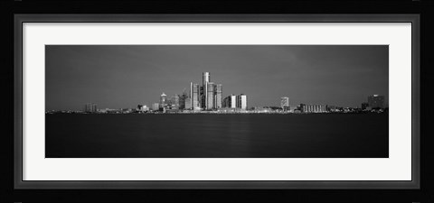 Framed Buildings at waterfront, Detroit, Michigan Print