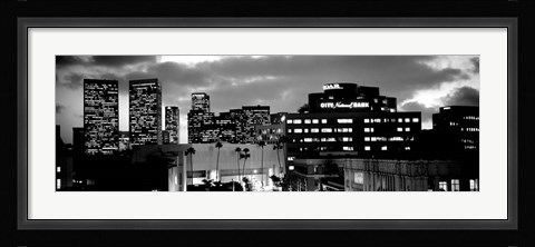 Framed Building lit up at night in a city, Century City, Beverly Hills, California Print