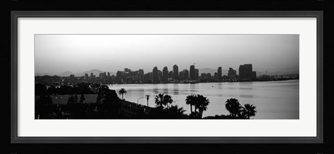 Framed Silhouette of buildings at the waterfront, San Diego, San Diego Bay, California Print