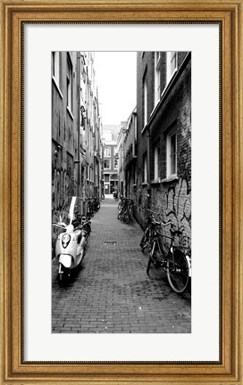 Framed Scooters and bicycles parked in a street, Amsterdam, Netherlands Print
