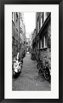 Framed Scooters and bicycles parked in a street, Amsterdam, Netherlands Print