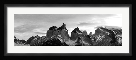 Framed Snowcapped mountain range, Paine Massif, Torres del Paine National Park, Patagonia, Chile Print