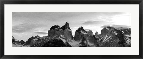 Framed Snowcapped mountain range, Paine Massif, Torres del Paine National Park, Patagonia, Chile Print