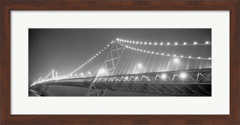 Framed Suspension bridge lit up at night, Bay Bridge, San Francisco, California Print
